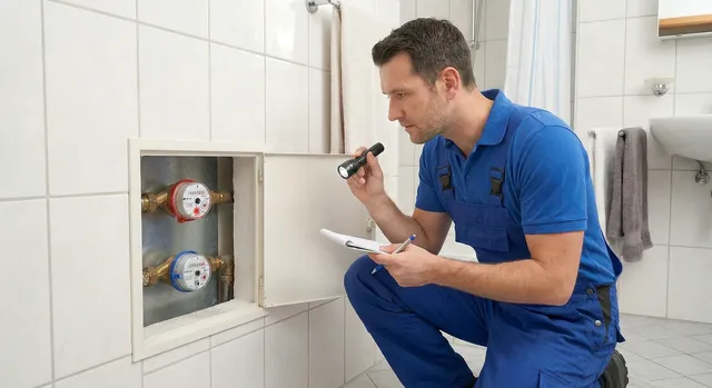 SH Dienstleistungs Techniker bei der Ablesung eines Wasserzählers